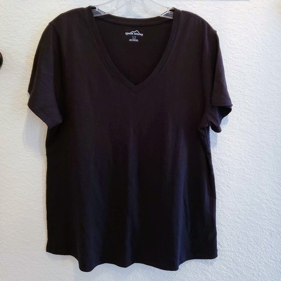 Eddie Bauer Tops - NWOT Eddie Bauer Women's Solid Black Relaxed-Fit V-Neck Short Sleeve Tee - Sz Lg